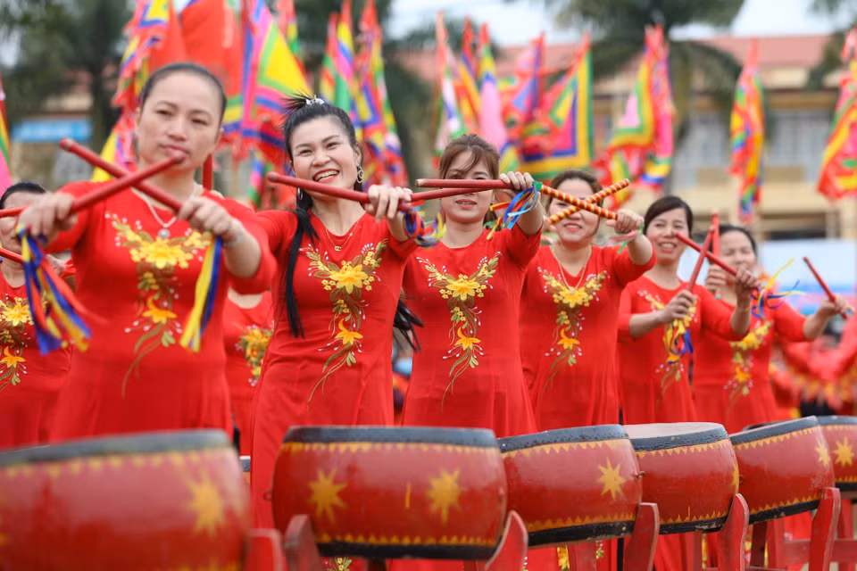 Màn trống hội chào mừng. (Ảnh: Thanh Tùng/TTXVN)
