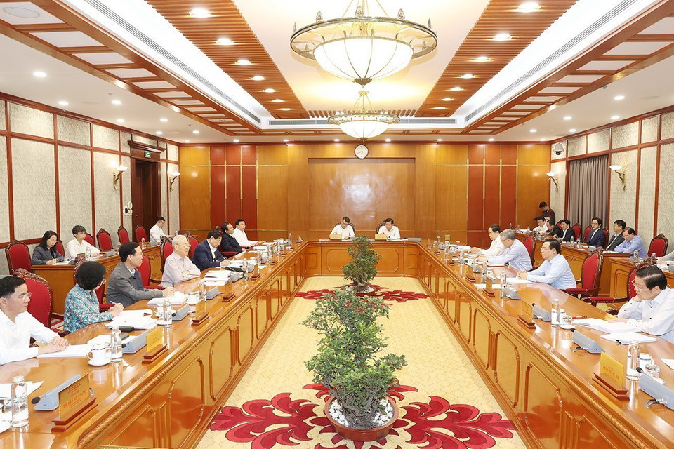 Tổng Bí thư Nguyễn Phú Trọng phát biểu kết luận cuộc họp. (Ảnh: Trí Dũng/TTXVN)