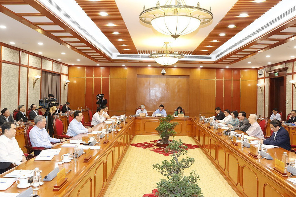 Tổng Bí thư Nguyễn Phú Trọng phát biểu kết luận cuộc họp. (Ảnh: Trí Dũng/TTXVN)