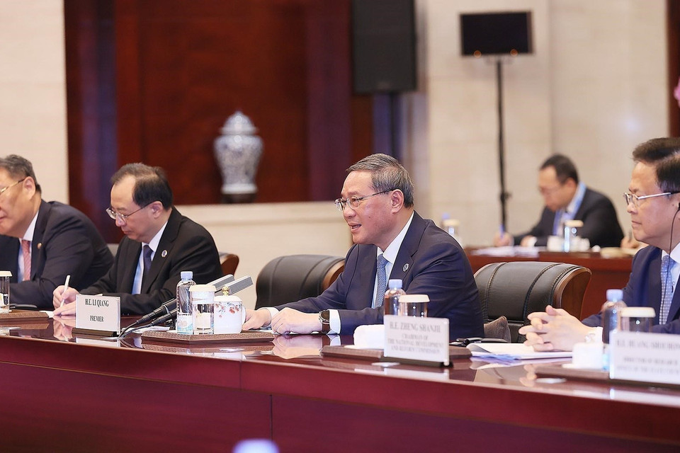 Thủ tướng Trung Quốc Lý Cường phát biểu tại cuộc hội đàm. (Ảnh: Dương Giang/TTXVN)