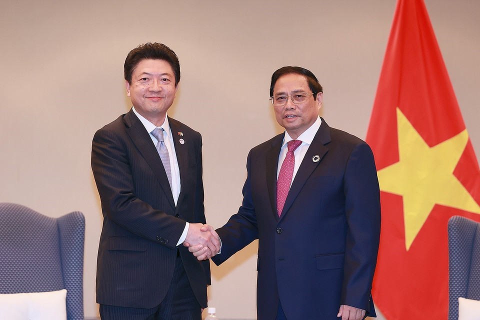 Thủ tướng Phạm Minh Chính tiếp ông Akio Yoshida, Chủ tịch điều hành Tập đoàn AEON. (Ảnh: Dương Giang/TTXVN)