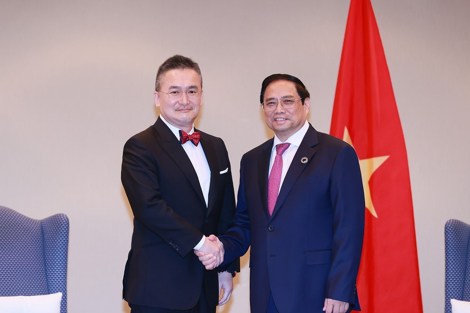 Thủ tướng Phạm Minh Chính tiếp Chủ tịch Công ty Thăm dò và Khai thác dầu khí Mitsui (MOECO) Hirotaka Hamamoto. (Ảnh: Dương Giang/TTXVN)