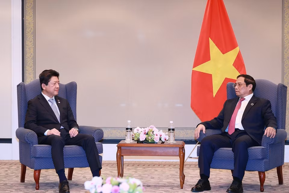 Thủ tướng Phạm Minh Chính tiếp ông Akio Yoshida, Chủ tịch điều hành Tập đoàn AEON. (Ảnh: Dương Giang/TTXVN)