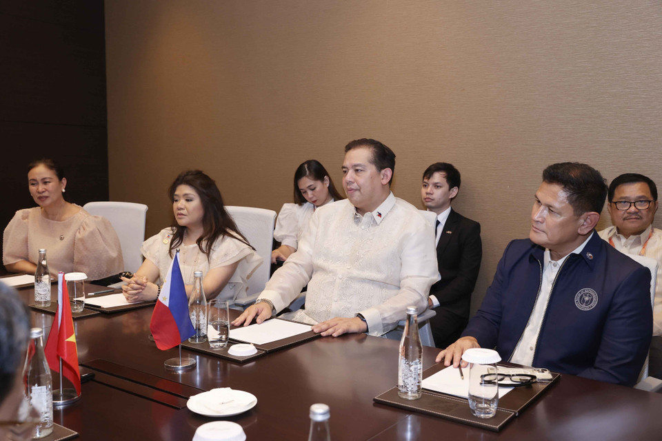 Chủ tịch Hạ viện Philippines Martin Romualdez phát biểu. (Ảnh: Doãn Tấn/TTXVN)