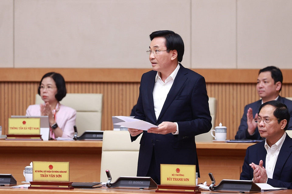 Bộ trưởng, Chủ nhiệm Văn phòng Chính phủ Trần Văn Sơn phát biểu. (Ảnh: Dương Giang/TTXVN)