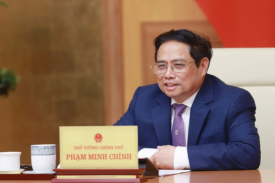 Thủ tướng Phạm Minh Chính phát biểu tại buổi tiếp. (Ảnh: Dương Giang/TTXVN)