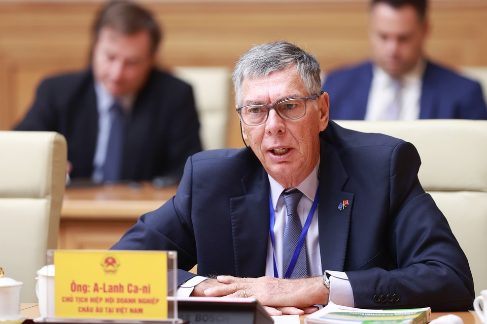 Ông Alain Cany, Chủ tịch Hiệp hội doanh nghiệp châu Âu tại Việt Nam (EuroCham) phát biểu. (Ảnh: Dương Giang/TTXVN)