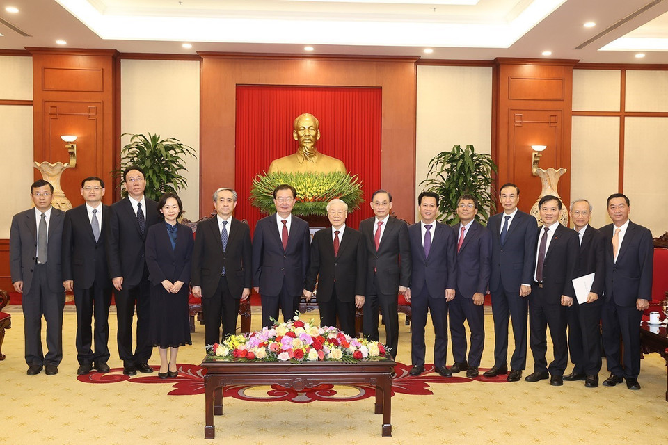 Tổng Bí thư Nguyễn Phú Trọng và các đại biểu. (Ảnh: Trí Dũng/TTXVN)