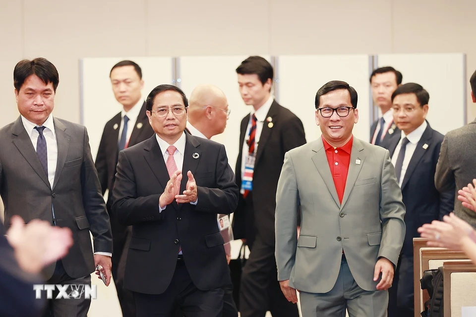 Thủ tướng Phạm Minh Chính đến dự Lễ công bố mở đường bay Hà Nội-Hiroshima của Hãng hàng không Vietjet. (Ảnh: Dương Giang/TTXVN)