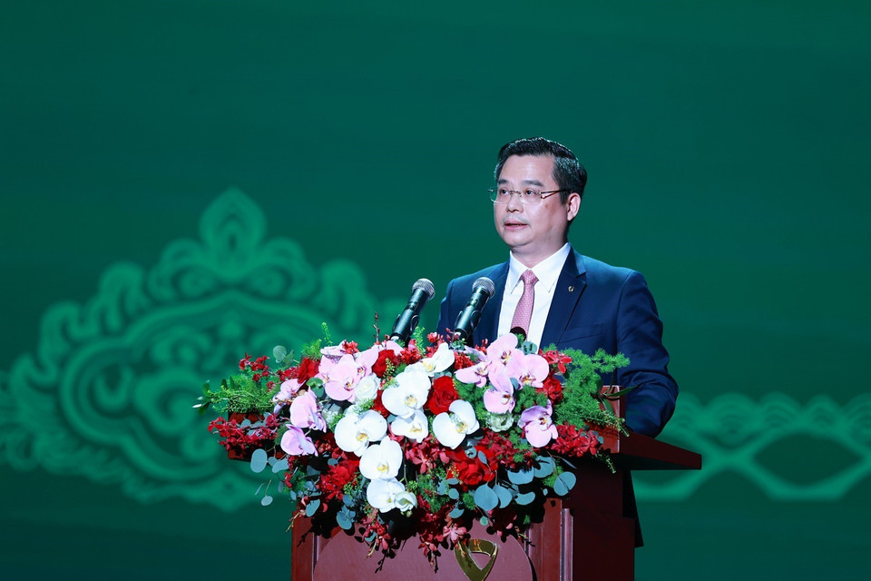 Tổng Giám đốc Vietcombank Nguyễn Thanh Tùng phát biểu chào mừng. (Ảnh: Dương Giang/TTXVN)