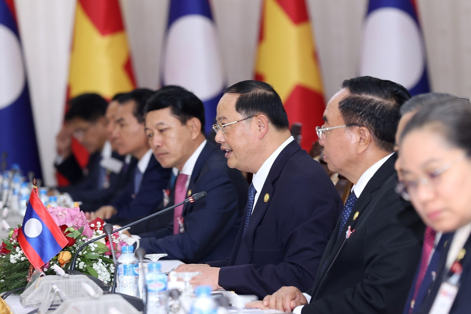 Thủ tướng Lào Sonexay Siphandone phát biểu tại buổi hội đàm. (Ảnh: Dương Giang/TTXVN)