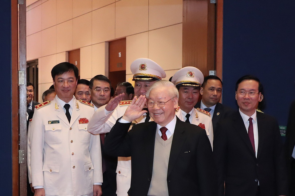 Tổng Bí thư Nguyễn Phú Trọng đến dự lễ kỷ niệm. (Ảnh: Trí Dũng/TTXVN)