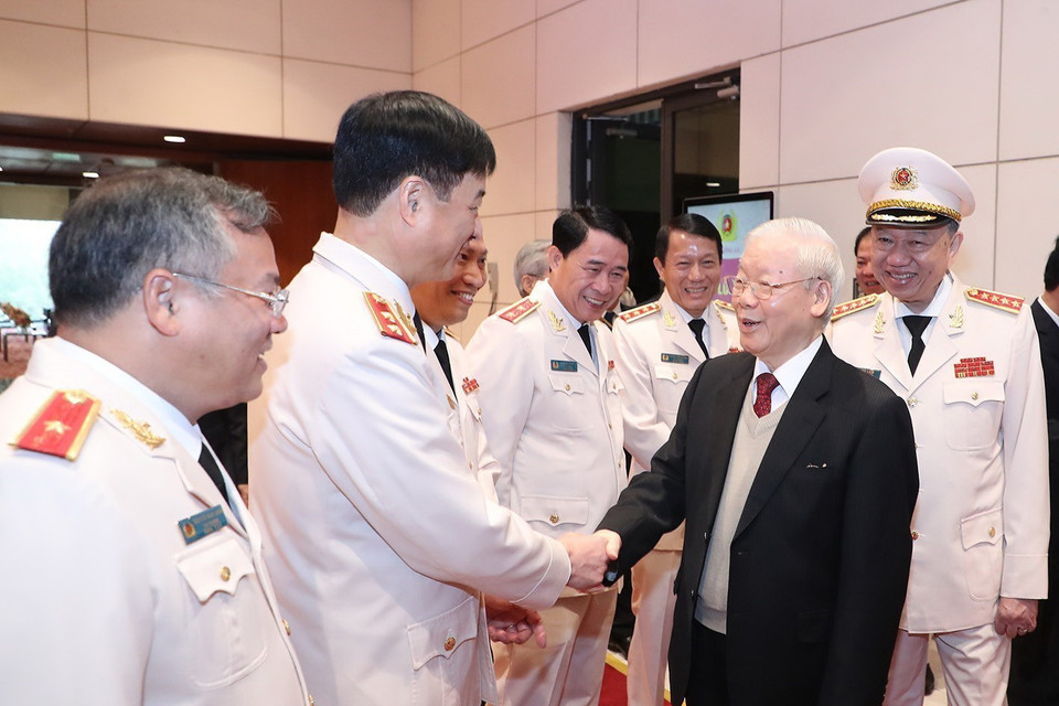 Tổng Bí thư Nguyễn Phú Trọng với các đại biểu dự Lễ kỷ niệm. (Ảnh: Trí Dũng/TTXVN)