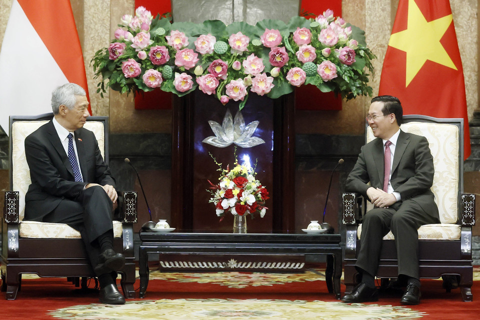 Hai nhà lãnh đạo trao đổi tại buổi tiếp. (Ảnh: Thống Nhất/TTXVN)