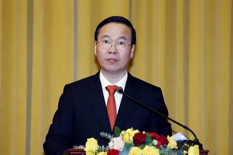 Chủ tịch nước Võ Văn Thưởng phát biểu giao nhiệm vụ. (Ảnh: Thống Nhất/TTXVN)