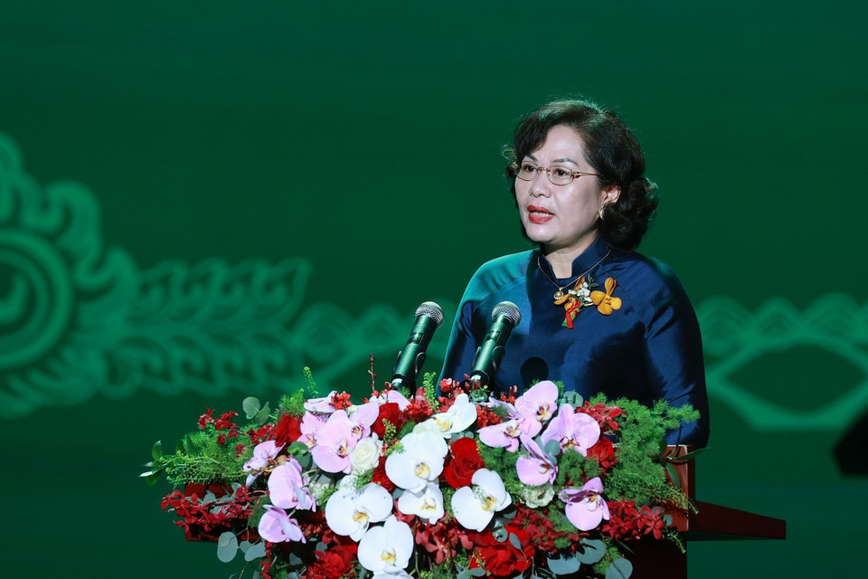 Thống đốc Ngân hàng Nhà nước Việt Nam Nguyễn Thị Hồng phát biểu. (Ảnh: Dương Giang/TTXVN)