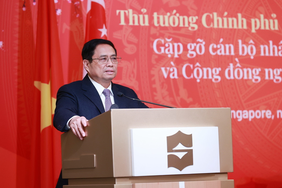 Thủ tướng Phạm Minh Chính phát biểu tại cuộc gặp. (Ảnh: Dương Giang/TTXVN)