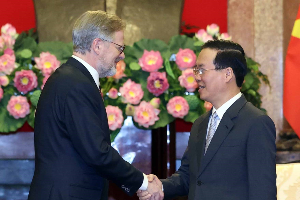 Chủ tịch nước Võ Văn Thưởng tiếp Thủ tướng Cộng hòa Séc Petr Fiala. (Ảnh: Thống Nhất/TTXVN)