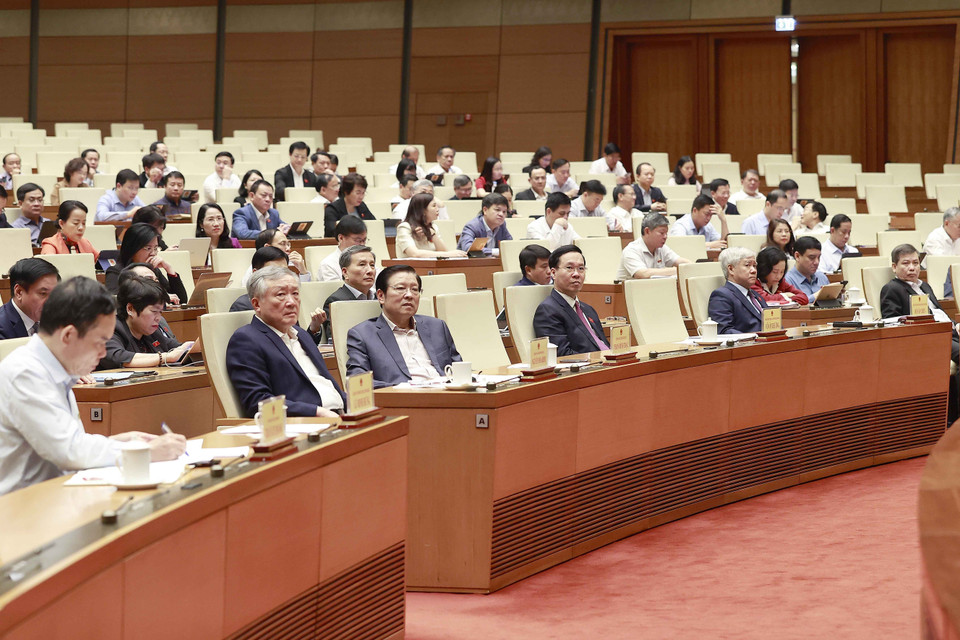 Chủ tịch nước Võ Văn Thưởng và đại biểu dự hội nghị. (Ảnh: Doãn Tấn/TTXVN)