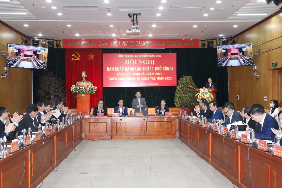 Đảng bộ Khối các cơ quan Trung ương tổ chức Hội nghị lần thứ 11 (mở rộng) tổng kết công tác năm 2022, triển khai nhiệm vụ năm 2023. (Ảnh: Phương Hoa/TTXVN)