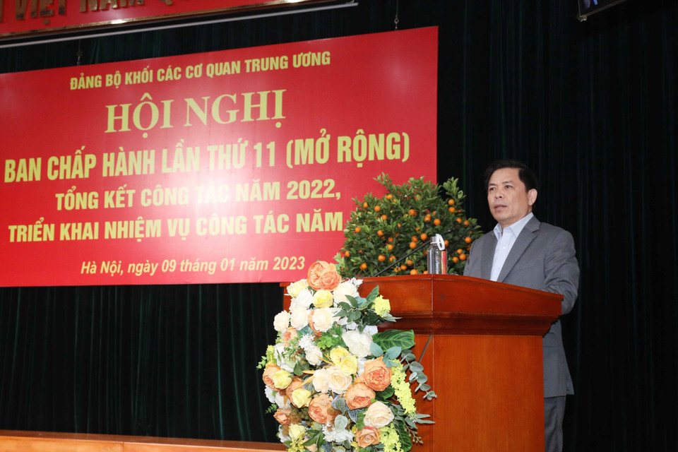 Ông Nguyễn Văn Thể, Ủy viên Trung ương Đảng, Bí thư Đảng ủy Khối các cơ quan Trung ương phát biểu tại hội nghị. (Ảnh: Phương Hoa/TTXVN)