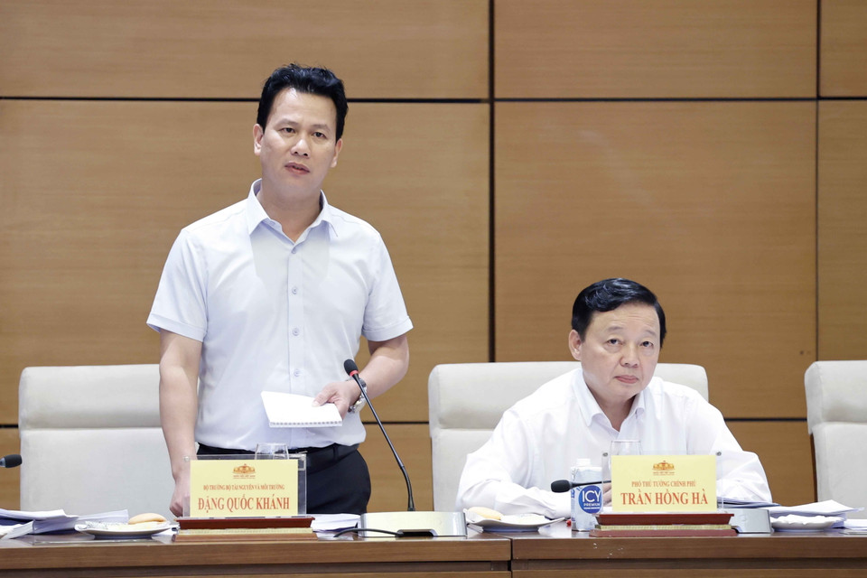 Bộ trưởng Bộ Tài nguyên và Môi trường Đặng Quốc Khánh phát biểu. (Ảnh: Doãn Tấn/TTXVN)