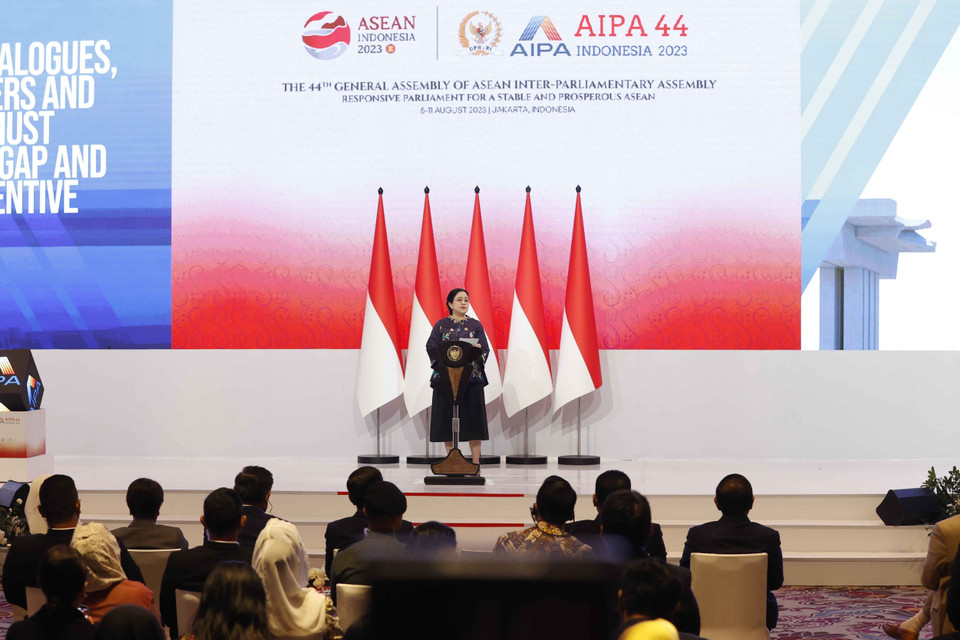 Chủ tịch Hạ viện Indonesia, Chủ tịch AIPA 2023 Puan Maharani phát biểu khai mạc. (Ảnh: Doãn Tấn/TTXVN)