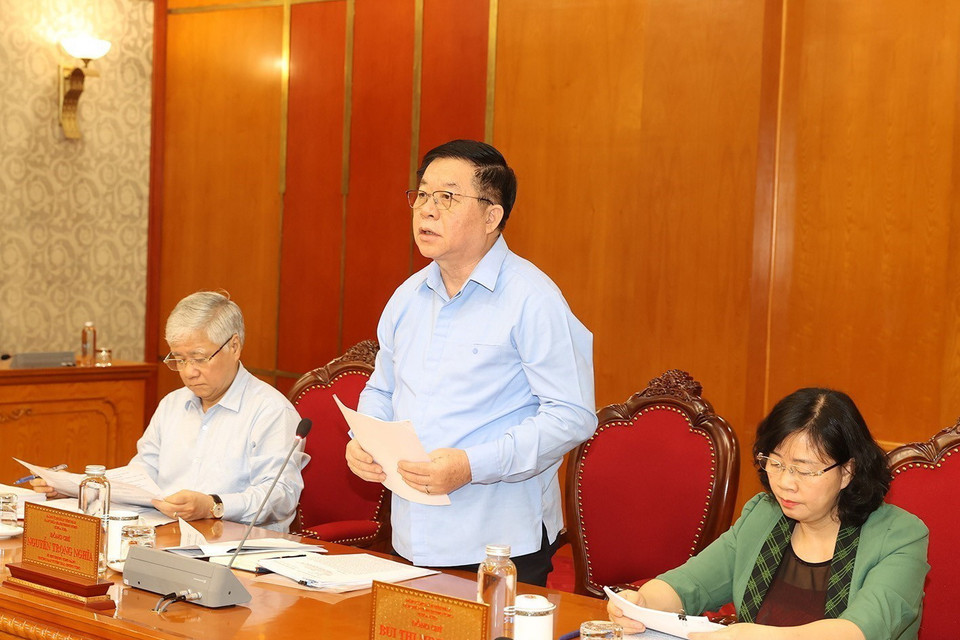 Ông Nguyễn Trọng Nghĩa, Bí thư Trung ương Đảng, Trưởng Ban Tuyên giáo Trung ương phát biểu. (Ảnh: Trí Dũng/TTXVN)