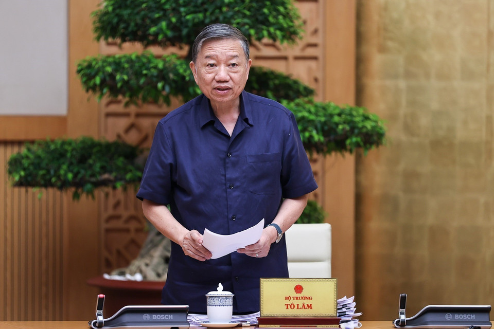 Bộ trưởng Bộ Công an Tô Lâm phát biểu. (Ảnh: Dương Giang/TTXVN)