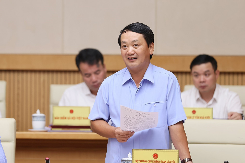 Bộ trưởng, Chủ nhiệm Ủy ban Dân tộc Hầu A Lềnh phát biểu.(Ảnh: Dương Giang/TTXVN)