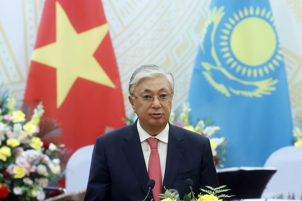 Tổng thống Cộng hòa Kazakhstan Kassym-Jomart Tokayev phát biểu. (Ảnh: Thống Nhất/TTXVN)