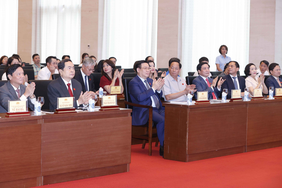 Chủ tịch Quốc hội Vương Đình Huệ và đại biểu dự Lễ Công bố. (Ảnh: Doãn Tấn/TTXVN)