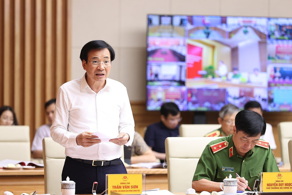 Bộ trưởng, Chủ nhiệm Văn phòng Chính phủ Trần Văn Sơn phát biểu. (Ảnh: Dương Giang/TTXVN)