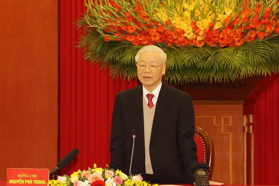 Tổng Bí thư Nguyễn Phú Trọng phát biểu tại buổi lễ. (Ảnh: Trí Dũng/TTXVN)