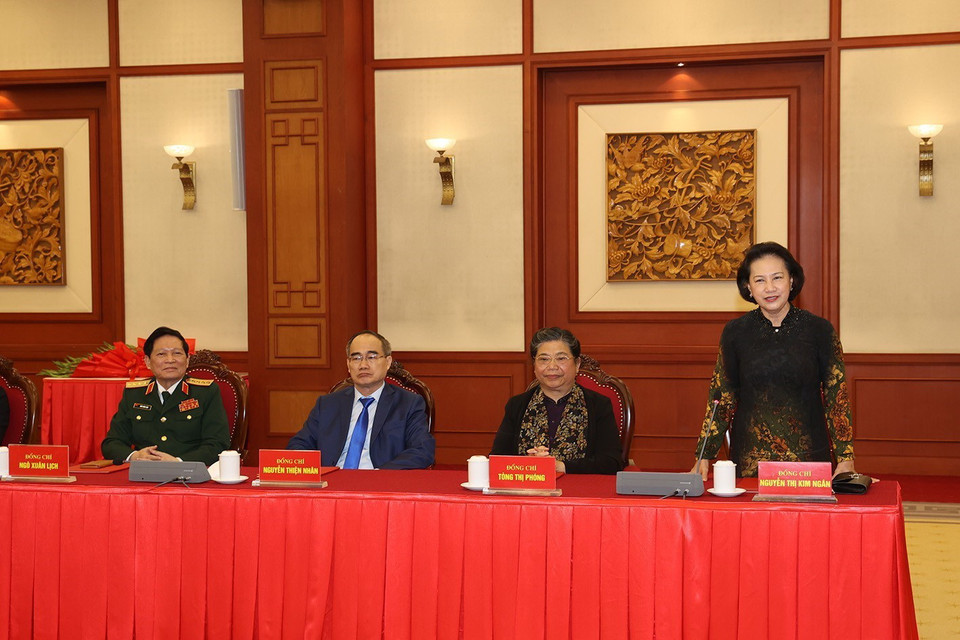 Nguyên Ủy viên Bộ Chính trị, nguyên Bí thư Đảng đoàn Quốc hội, nguyên Chủ tịch Quốc hội Nguyễn Thị Kim Ngân phát biểu. (Ảnh: Trí Dũng/TTXVN)