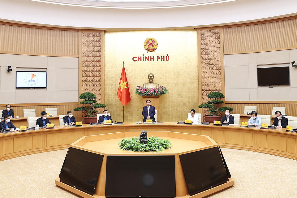 Thủ tướng Phạm Minh Chính chủ trì hội nghị. (Ảnh: Dương Giang/TTXVN)