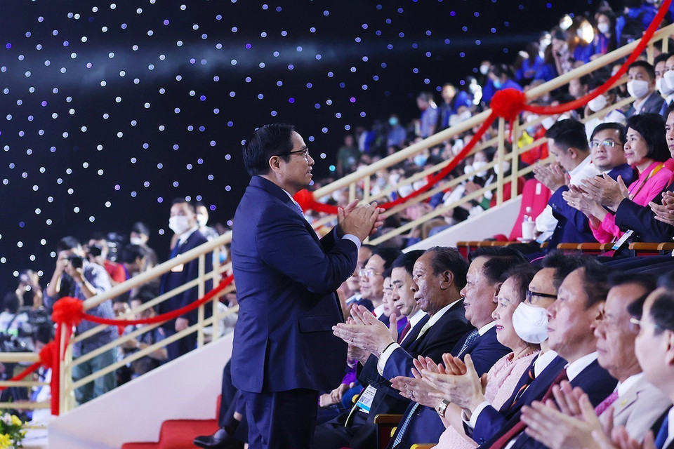 Thủ tướng Phạm Minh Chính dự lễ bế mạc Đại hội thể thao Đông Nam Á lần thứ 31. (Ảnh: Dương Giang/TTXVN)