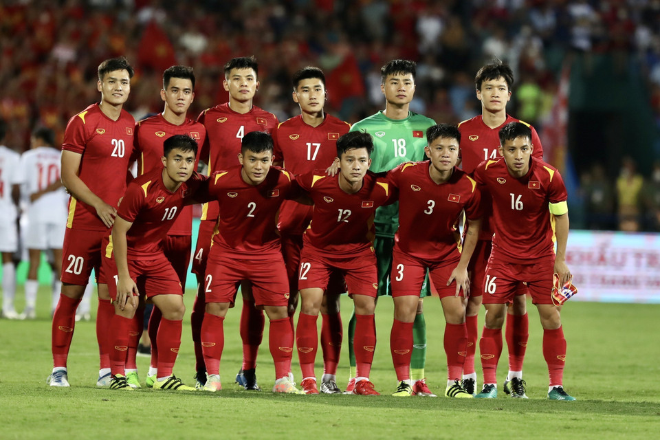 Đội hinh xuất phát của U23 Việt Nam. (Ảnh: Hoàng Linh/TTXVN)