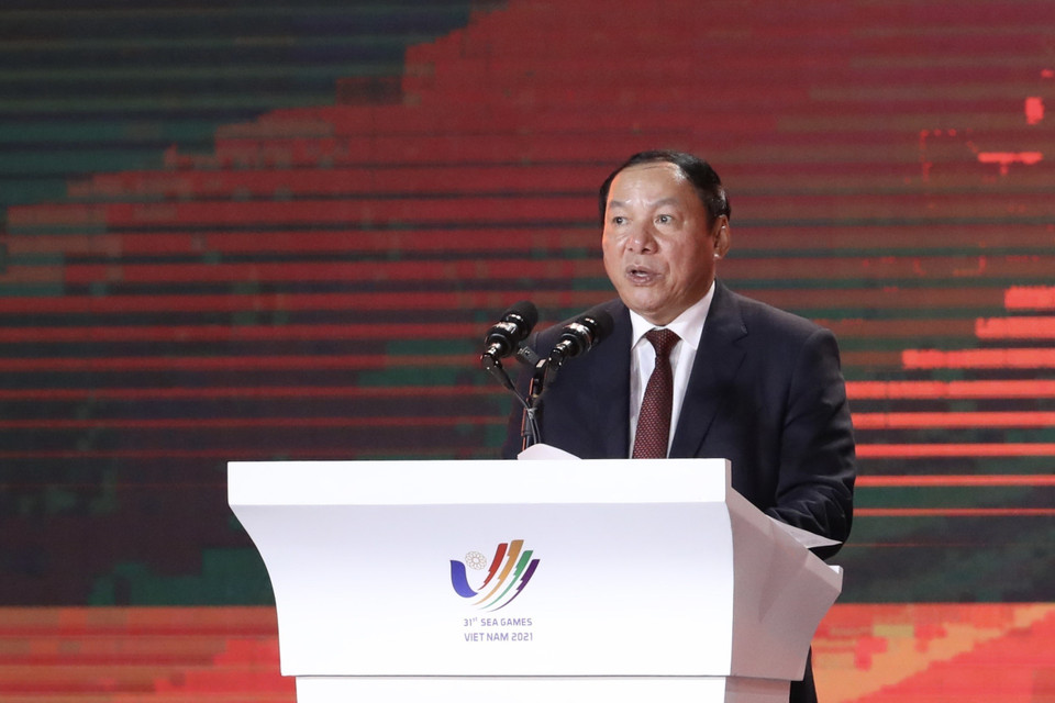 Phát biểu tổng kết SEA Games 31 của ông Nguyễn Văn Hùng, Bộ trưởng Bộ Văn hóa, Thể thao và Du lịch, Trưởng ban tổ chức SEA Games 31. (Ảnh: TTXVN)