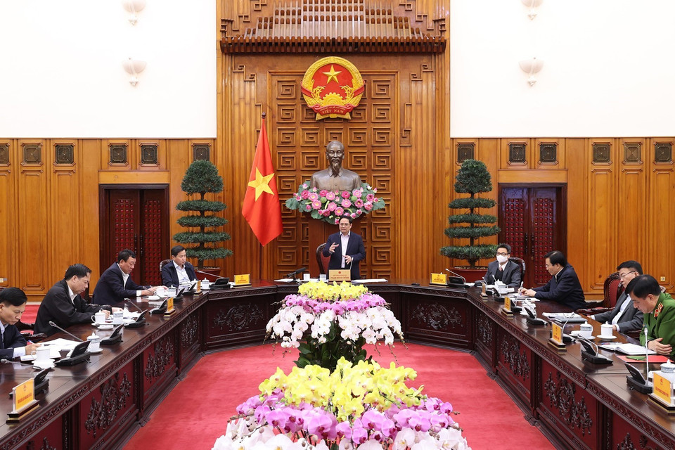 Thủ tướng Phạm Minh Chính chủ trì cuộc họp về công tác phòng, chống tham nhũng trong khối Chính phủ. (Ảnh: Dương Giang/TTXVN)