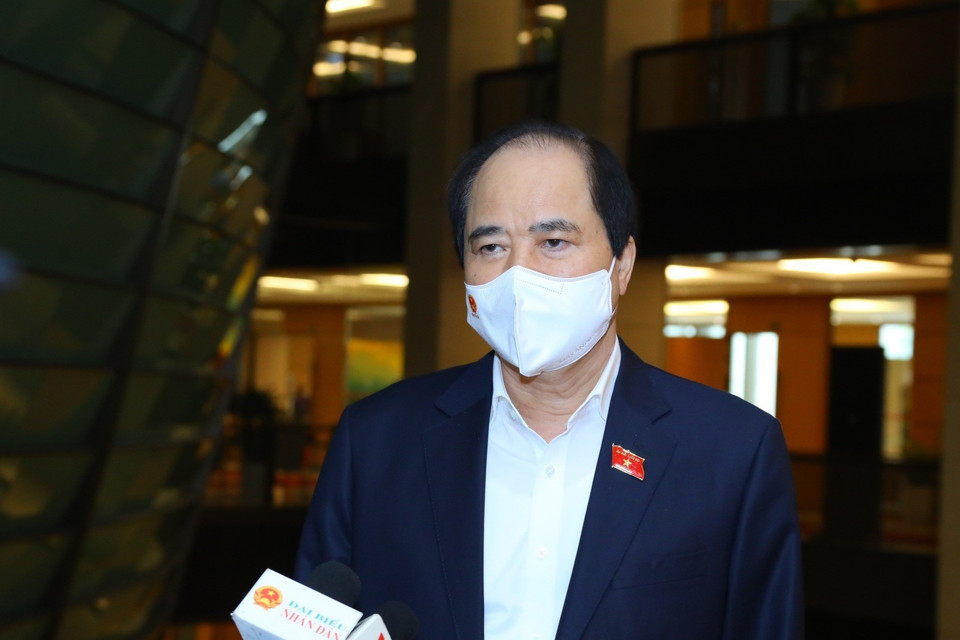 Đại biểu Quốc hội thành phố Hà Nội Trương Xuân Cừ trả lời báo chí bên hành lang Quốc hội. (Ảnh: Doãn Tấn/TTXVN)