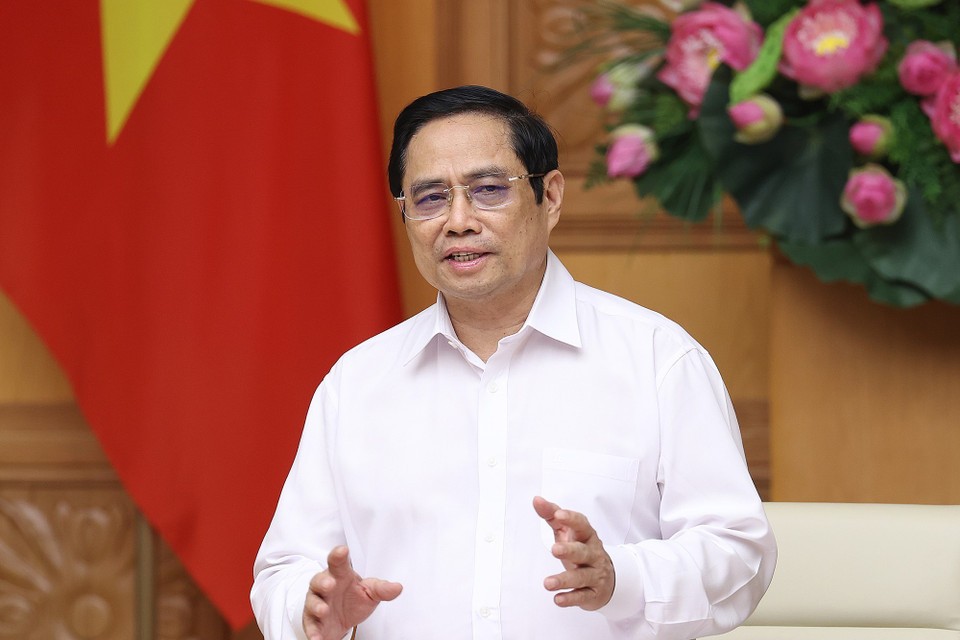 Thủ tướng Phạm Minh Chính phát biểu tại buổi làm việc với các doanh nghiệp châu Âu tại Việt Nam. (Ảnh: Dương Giang/TTXVN)