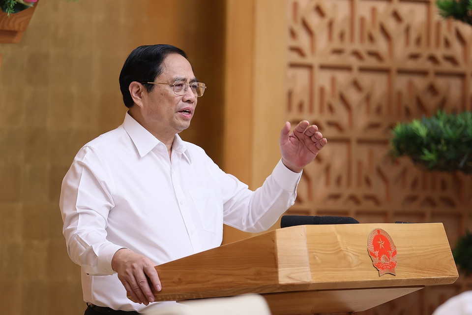 Sáng 26/7, tại Hà Nội, Thủ tướng Phạm Minh Chính chủ trì Phiên họp Chính phủ chuyên đề về xây dựng pháp luật tháng 7/2023 để xem xét, cho ý kiến đối với các nội dung: Đề nghị xây dựng luật, dự án luật, báo cáo và dự thảo nghị quyết của Quốc hội. (Ảnh: Dương Giang/TTXVN)