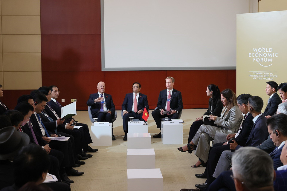 Thủ tướng Phạm Minh Chính phát biểu tại phiên Đối thoại Chiến lược Quốc gia Việt Nam-WEF. (Ảnh: Dương Giang/TTXVN)