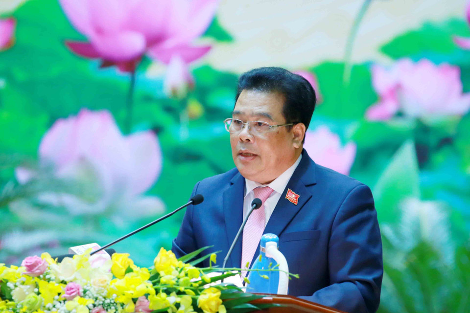 Ông Sơn Minh Thắng, Uỷ viên Trung ương Đảng, Bí thư Đảng uỷ Khối các cơ quan Trung ương phát biểu khai mạc Đại hội. (Ảnh: Phương Hoa/TTXVN)