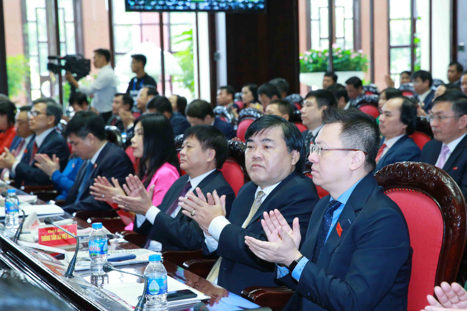 Đoàn đại biểu Đảng bộ Thông tấn xã Việt Nam dự Đại hội. (Ảnh: Phương Hoa/TTXVN)