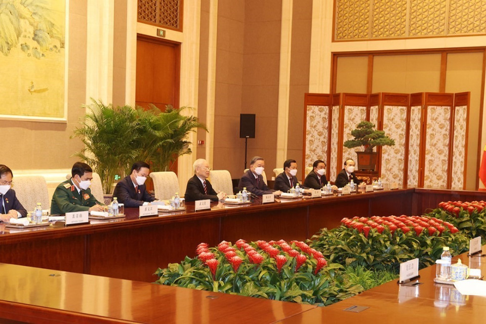 Tổng Bí thư Nguyễn Phú Trọng hội kiến Thủ tướng Trung Quốc Lý Khắc Cường. (Ảnh: Trí Dũng/TTXVN)