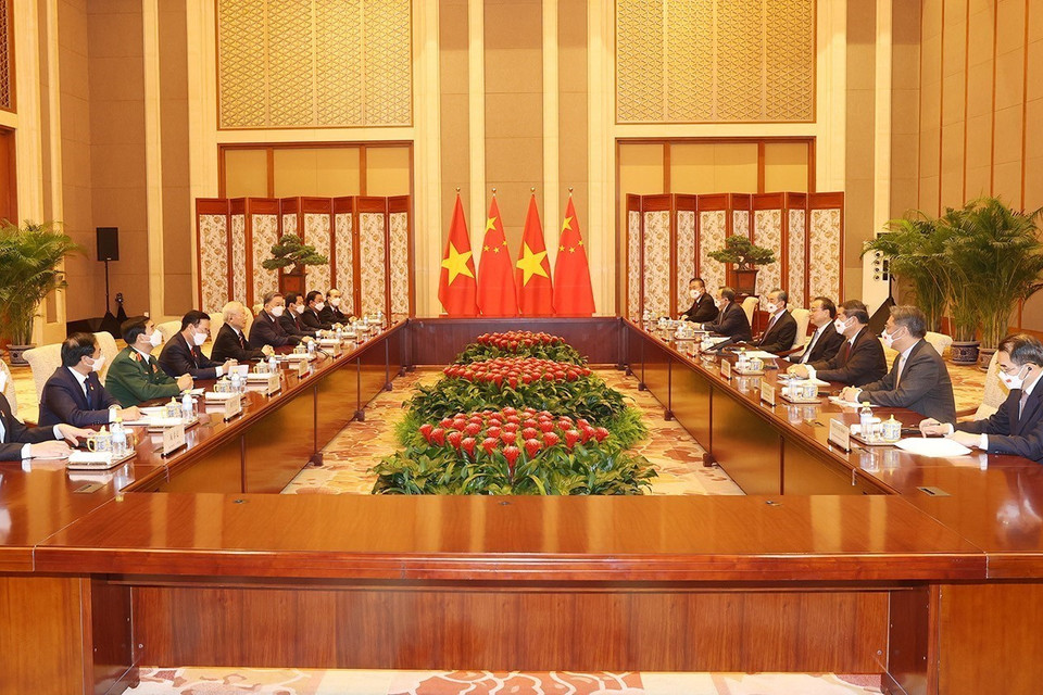 Tổng Bí thư Nguyễn Phú Trọng hội kiến Thủ tướng Trung Quốc Lý Khắc Cường. (Ảnh: Trí Dũng/TTXVN)