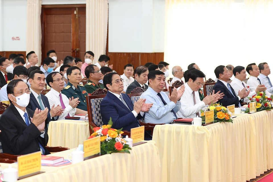 Thủ tướng Phạm Minh Chính và các đại biểu dự lễ kỷ niệm. (Ảnh: Dương Giang/TTXVN)