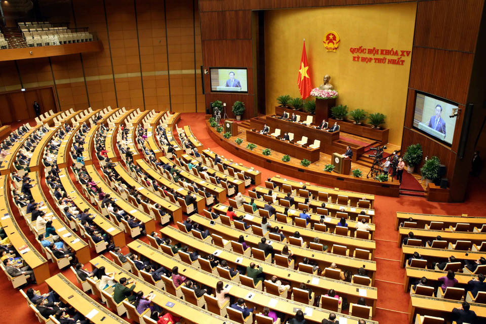 Chủ tịch Quốc hội Vương Đình Huệ phát biểu bế mạc Kỳ họp thứ nhất, Quốc hội khóa XV. (Ảnh: Phạm Kiên/TTXVN)